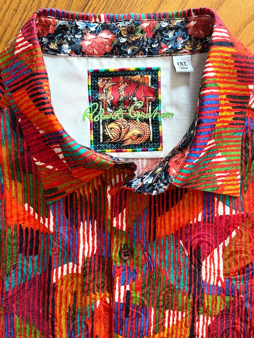 NWOT Robert Graham Red Silk Print Short Sleeve Shirt 1XL